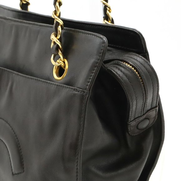 CHANEL Coco Mark Chain Tote Bag Shoulder Leather Black - Picture 8 of 10